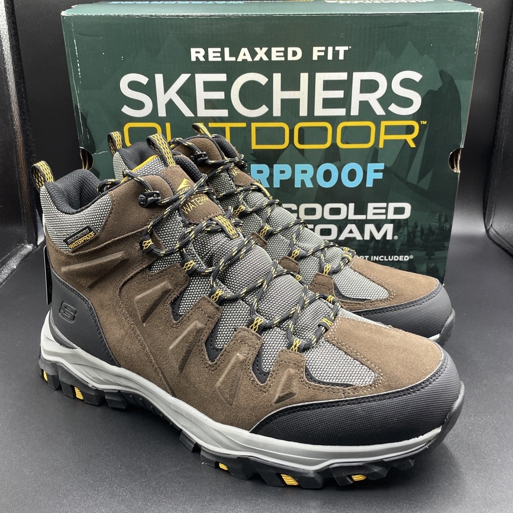 Skechers Rickter Branson Hiking Boots Mens 13 Waterproof Khaki Outdoors NEW